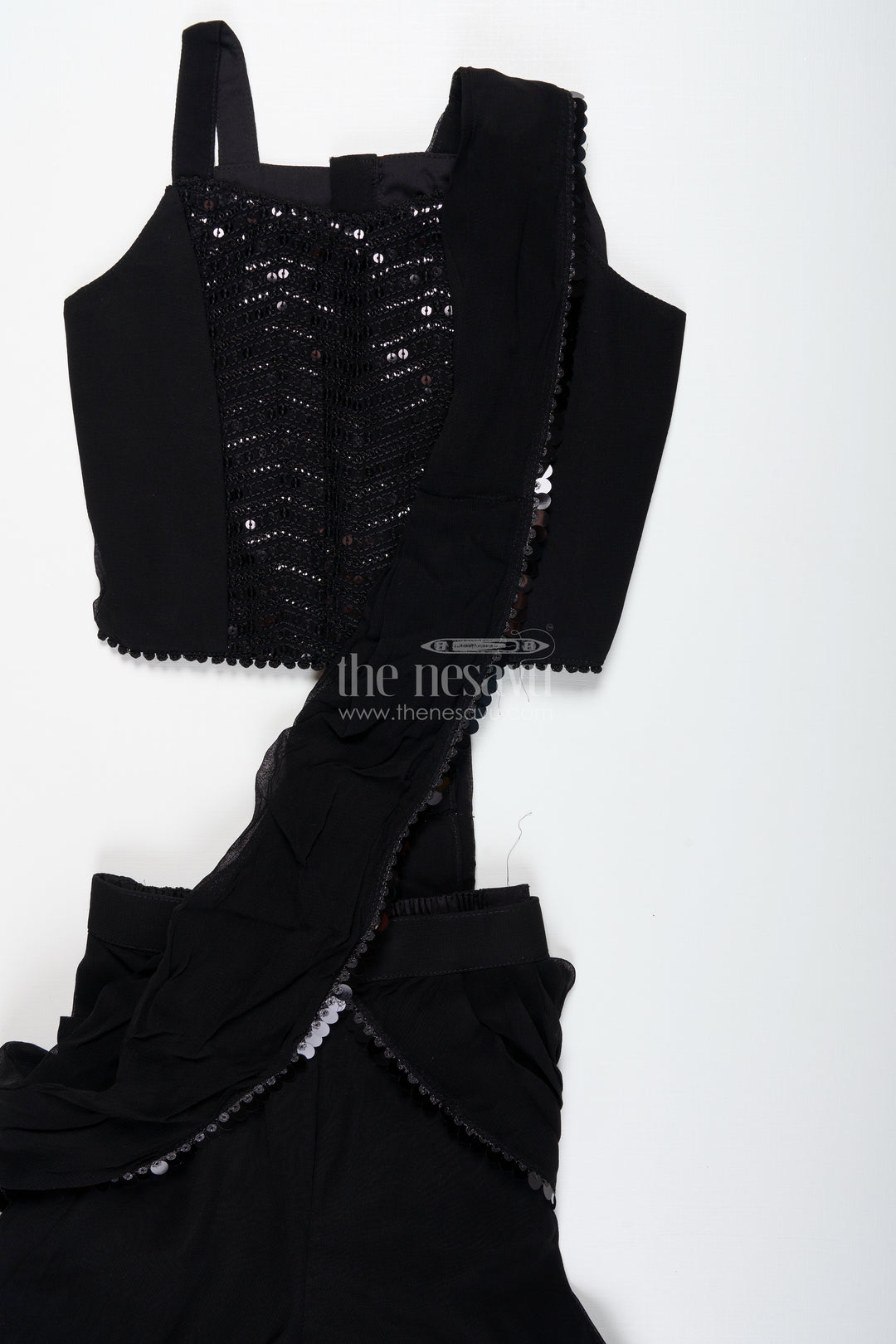 Girls Indo Western Sharara Set With Sequin Cape And Crop Top