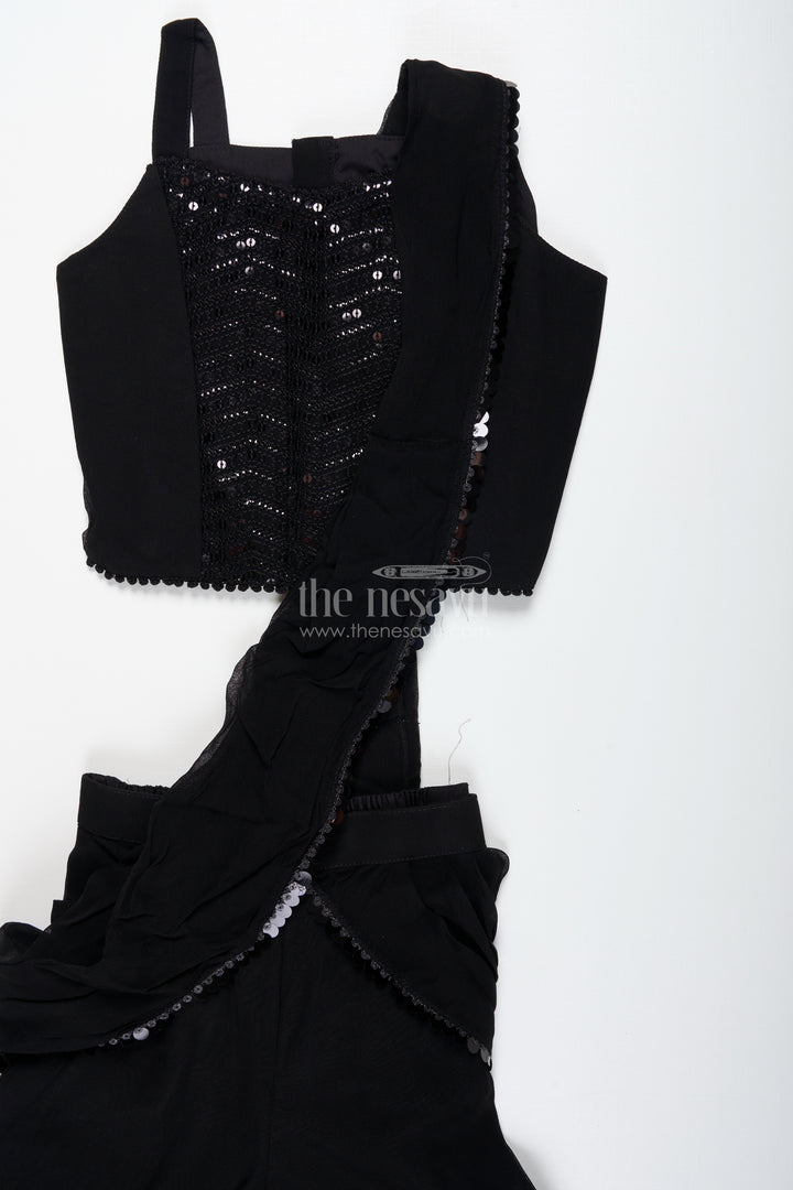 Girls Indo Western Sharara Set With Sequin Cape And Crop Top