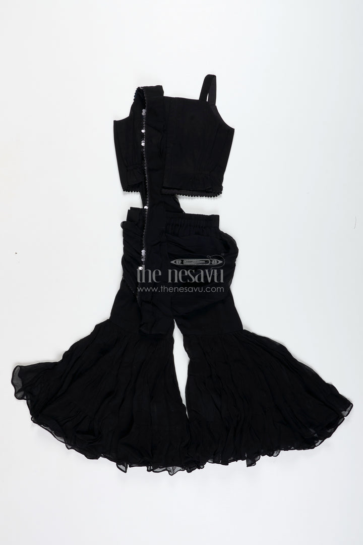 Girls Indo Western Sharara Set With Sequin Cape And Crop Top