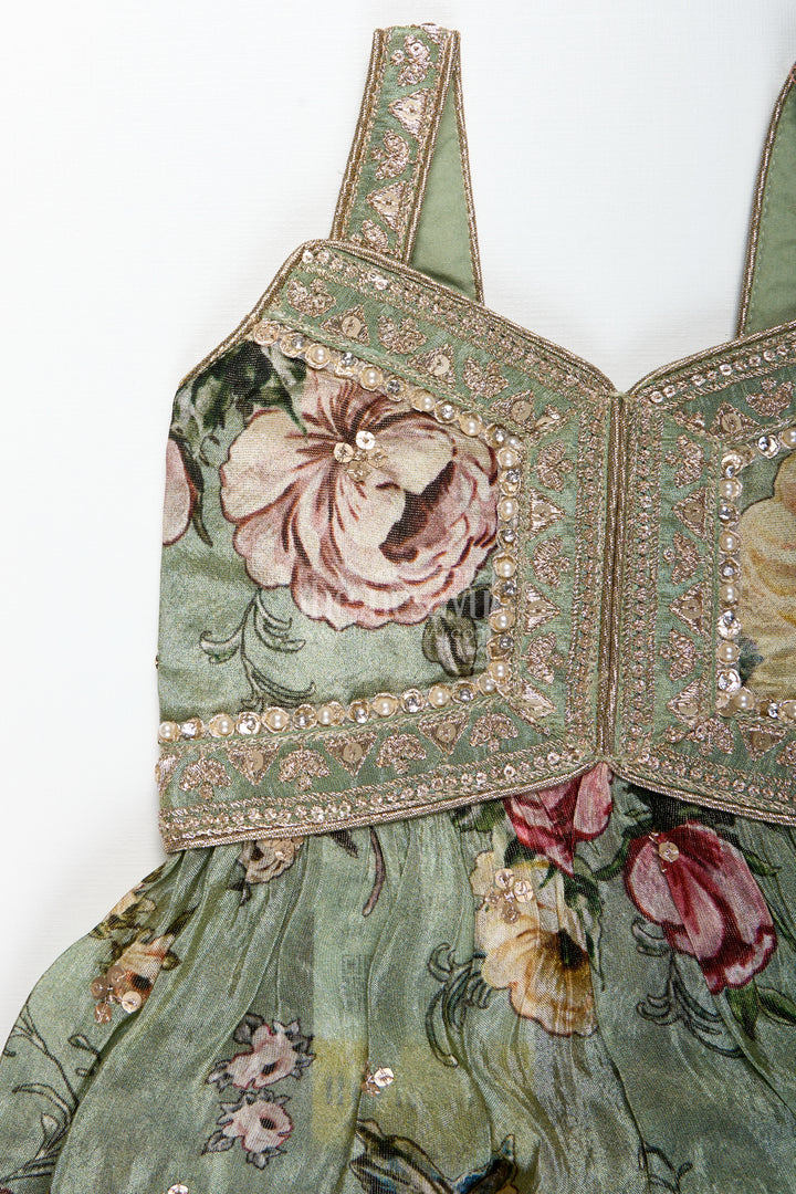 Green Floral Sharara Set Viscose Silk With Vibrant Floral Embroidery