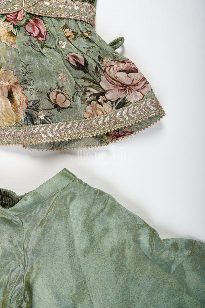 Green Floral Sharara Set Viscose Silk With Vibrant Floral Embroidery