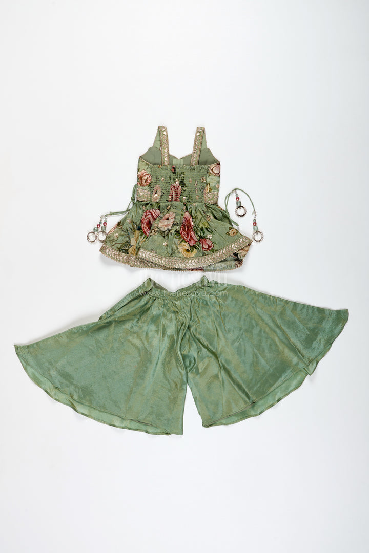 Green Floral Sharara Set Viscose Silk With Vibrant Floral Embroidery