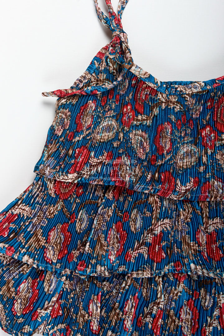 Girls Pleated Sharara Set In Blue Chinon For Festive Family Functions