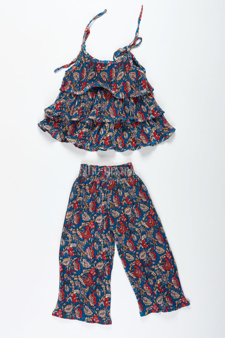 Girls Pleated Sharara Set In Blue Chinon For Festive Family Functions