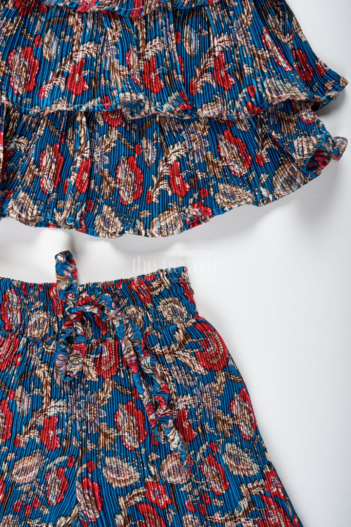 Girls Pleated Sharara Set In Blue Chinon For Festive Family Functions
