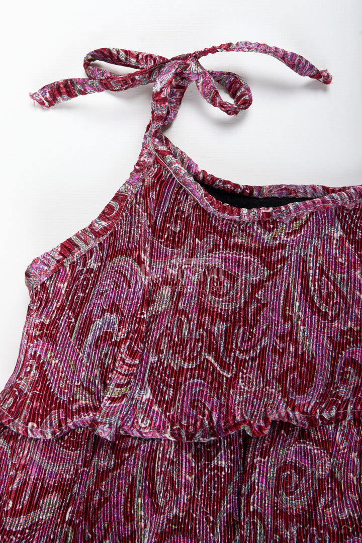 Girls Pink Printed Sharara Set With Layered Frill Top For Weddings And Functions
