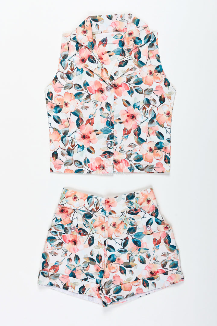 Girls Floral Cotton Casual Set For Summer Birthdays And Park Outings