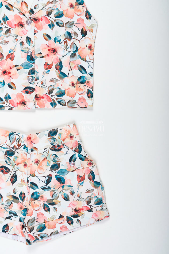 Girls Floral Cotton Casual Set For Summer Birthdays And Park Outings