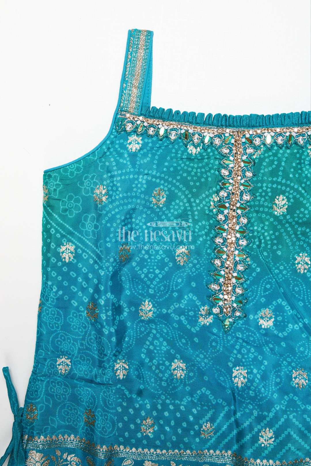 Girls sharara set in viscose silk with embroidered yoke for festive wear