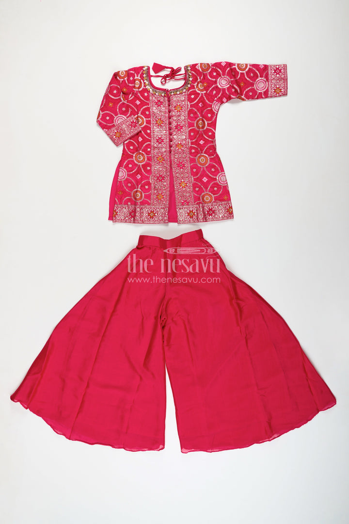 Girls red sharara set with embroidered yoke for weddings and festive wear