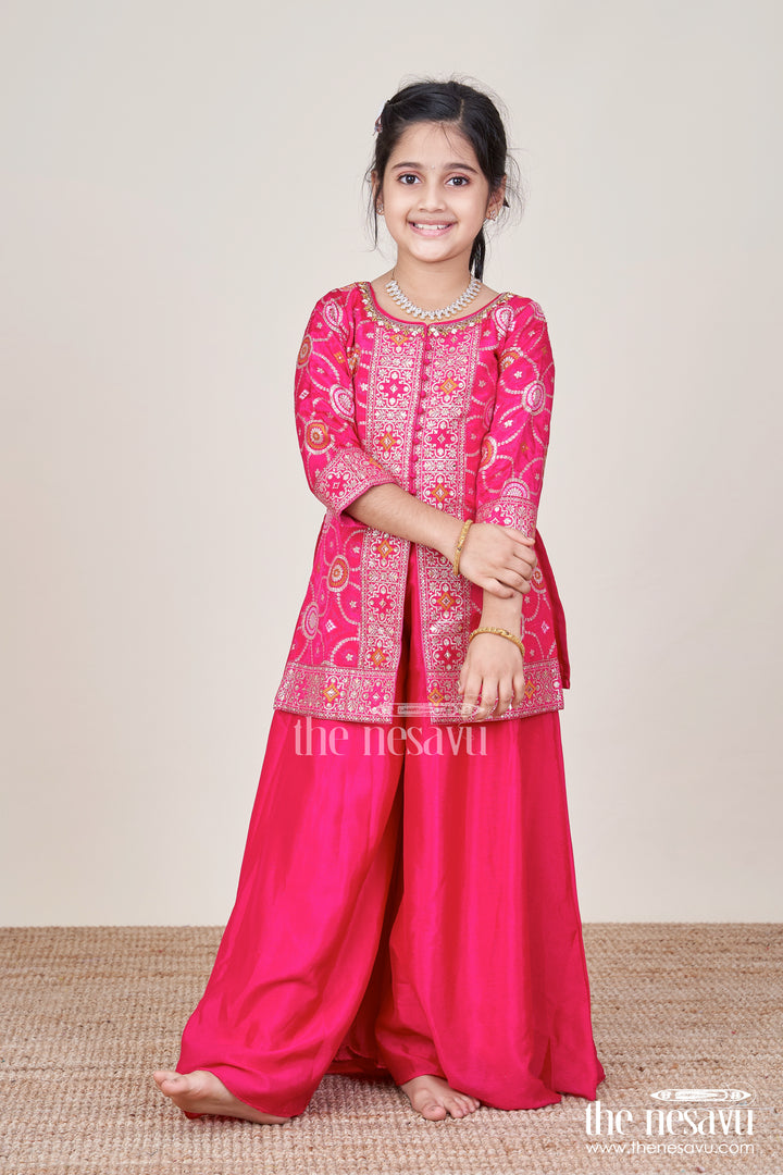 Girls Red Sharara Set with Embroidered Yoke for Weddings and Festive Wear