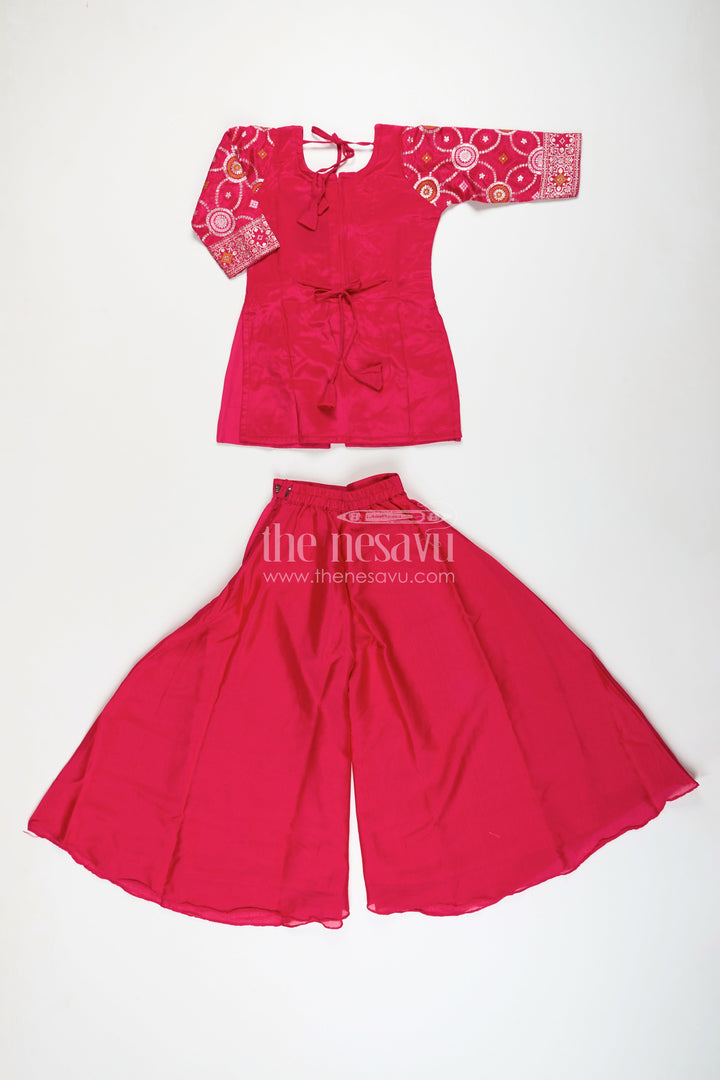 Girls red sharara set with embroidered yoke for weddings and festive wear