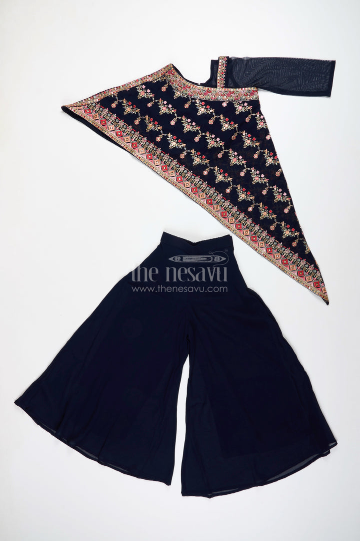 One-shoulder ethnic plazo set with floral embroidery – stylish pick for festive occasions