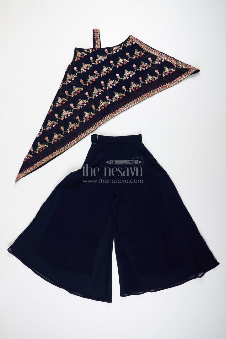 One-shoulder ethnic plazo set with floral embroidery – stylish pick for festive occasions