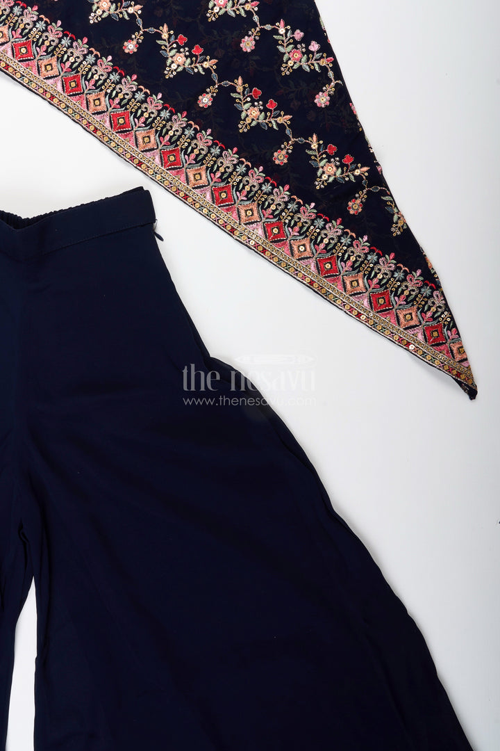 One-shoulder ethnic plazo set with floral embroidery – stylish pick for festive occasions