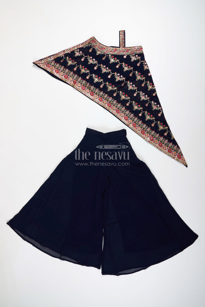 One-shoulder ethnic plazo set with floral embroidery – stylish pick for festive occasions