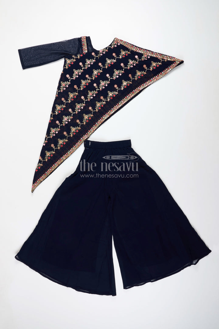 One-shoulder ethnic plazo set with floral embroidery – stylish pick for festive occasions