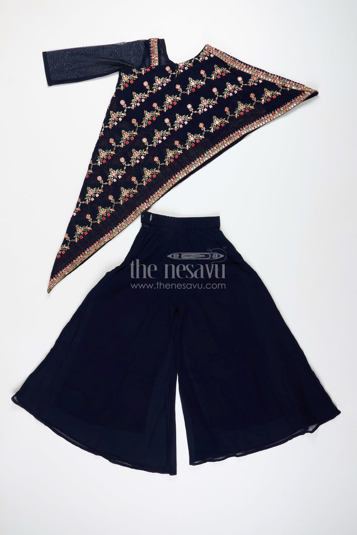 One-shoulder ethnic plazo set with floral embroidery – stylish pick for festive occasions