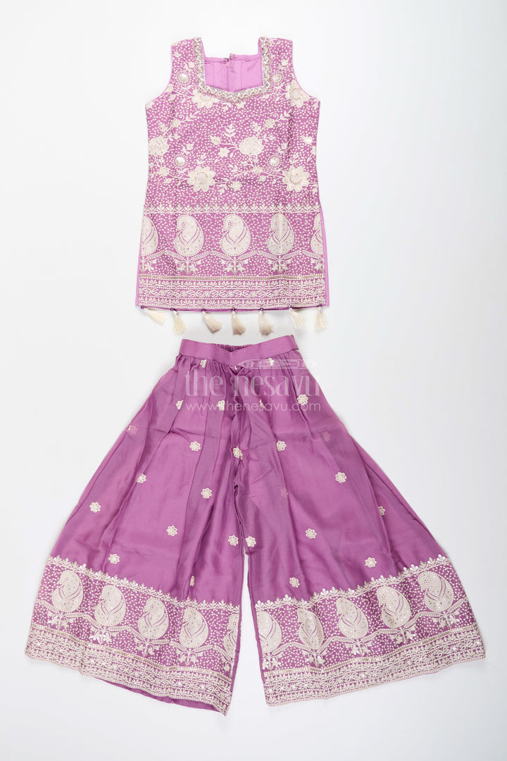 Embroidered plazo set with tassel detail – festive ethnic set for girls