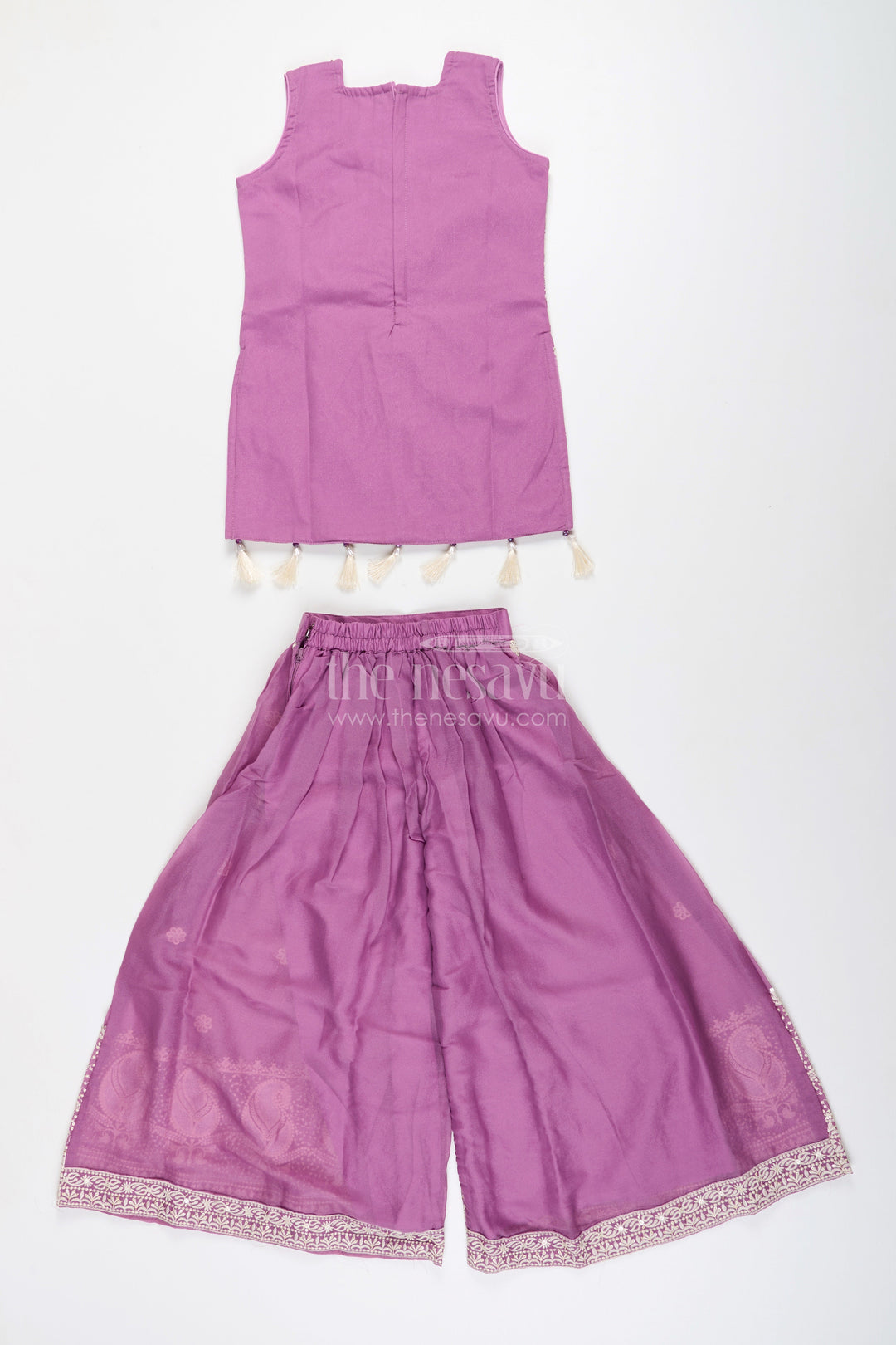 Embroidered plazo set with tassel detail – festive ethnic set for girls