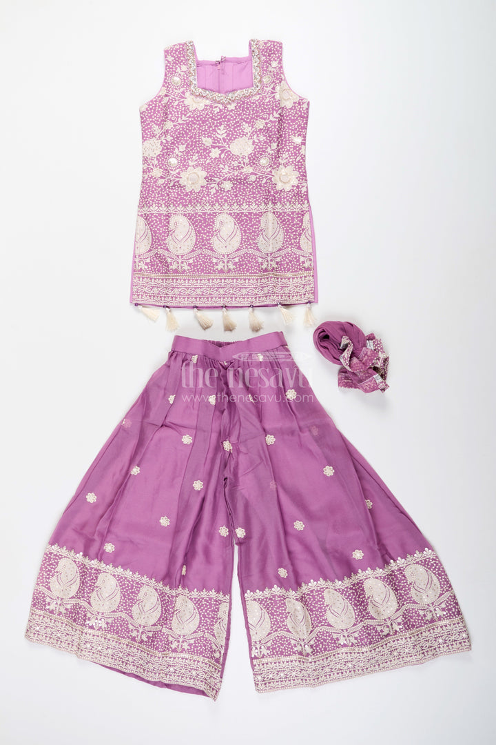 Embroidered plazo set with tassel detail – festive ethnic set for girls