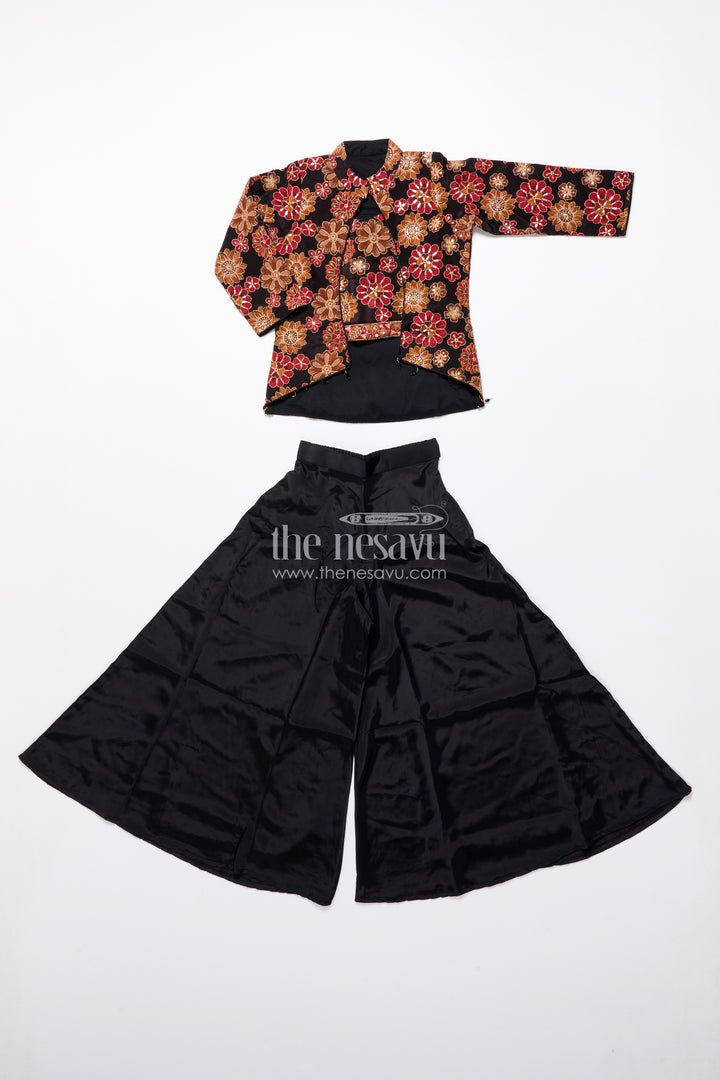 Elegant black sharara set with rich floral embroidery