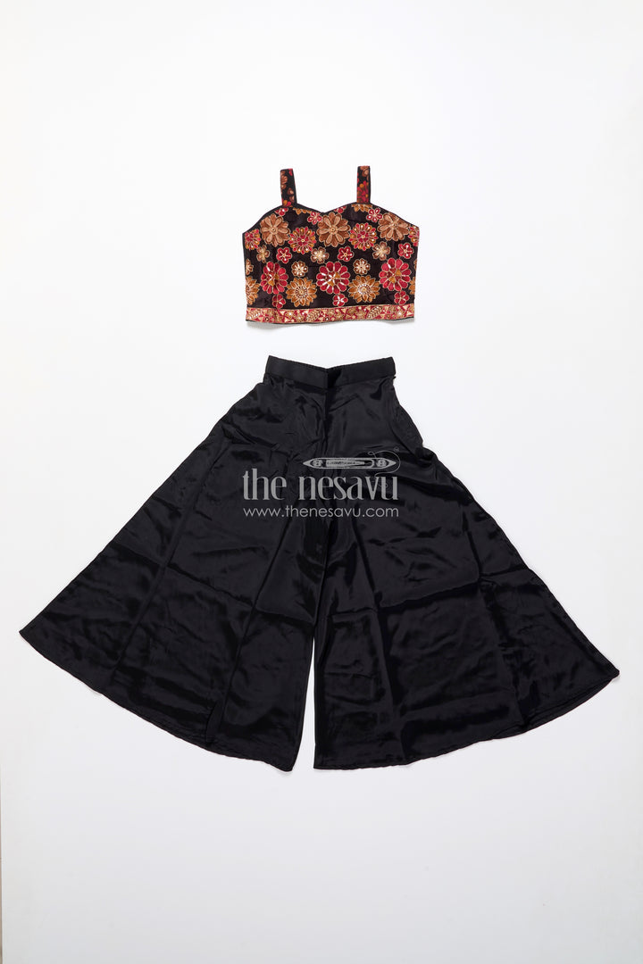 Elegant black sharara set with rich floral embroidery