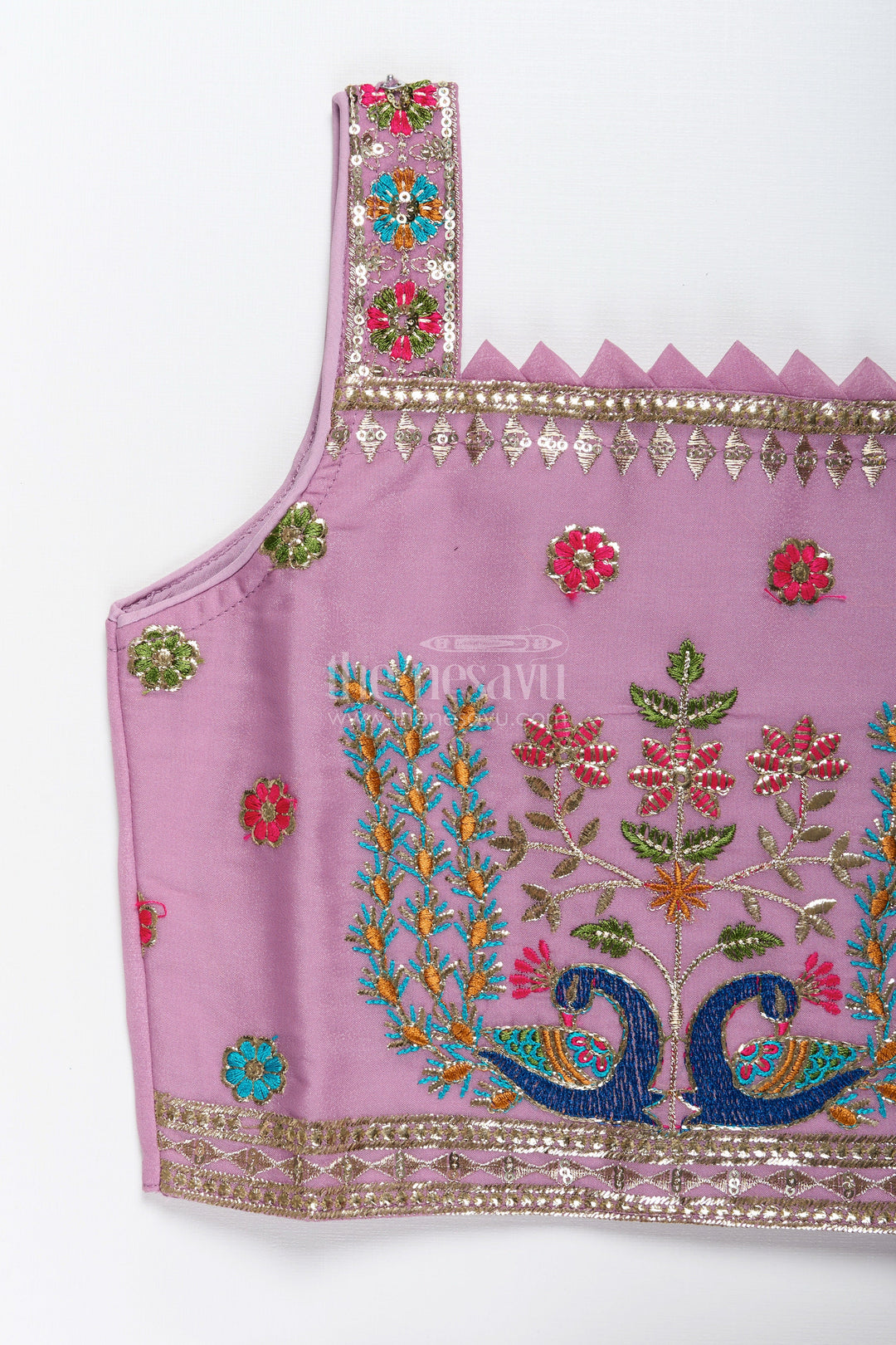Ethnic plazo set with peacock-embroidered crop top – festive outfit for toddlers