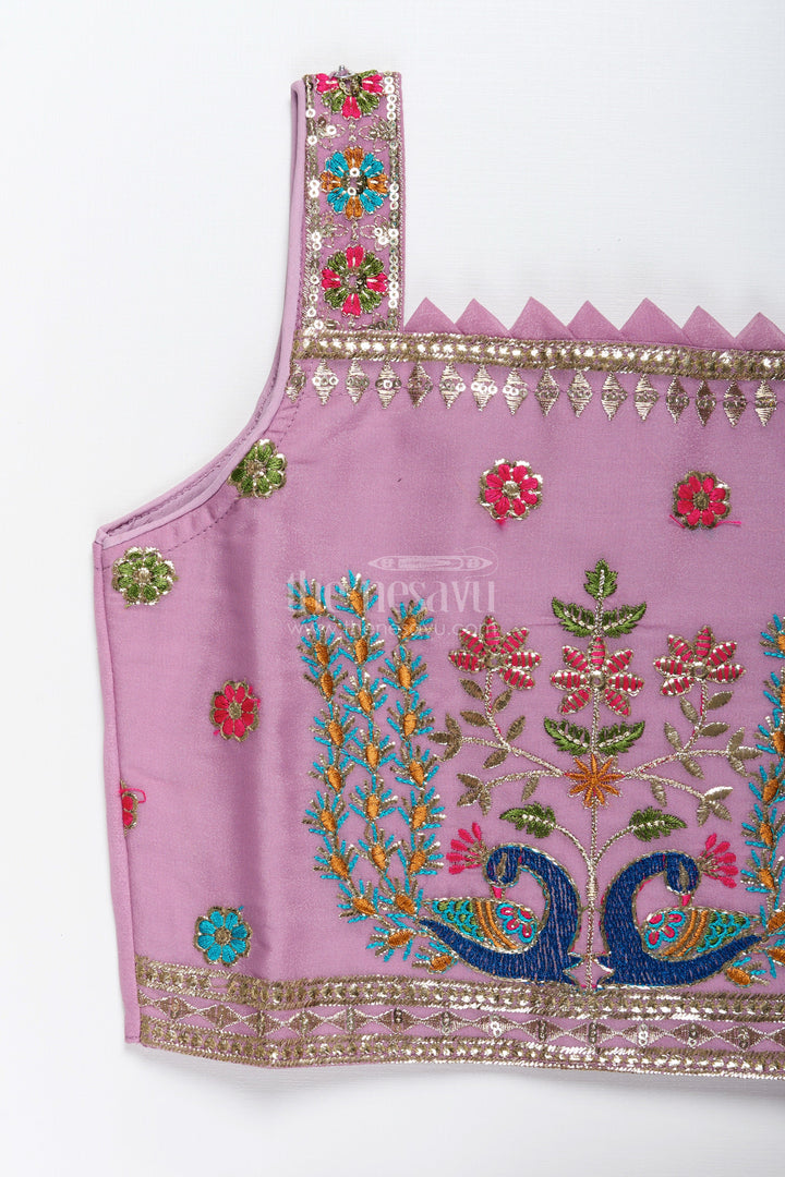 Ethnic plazo set with peacock-embroidered crop top – festive outfit for toddlers