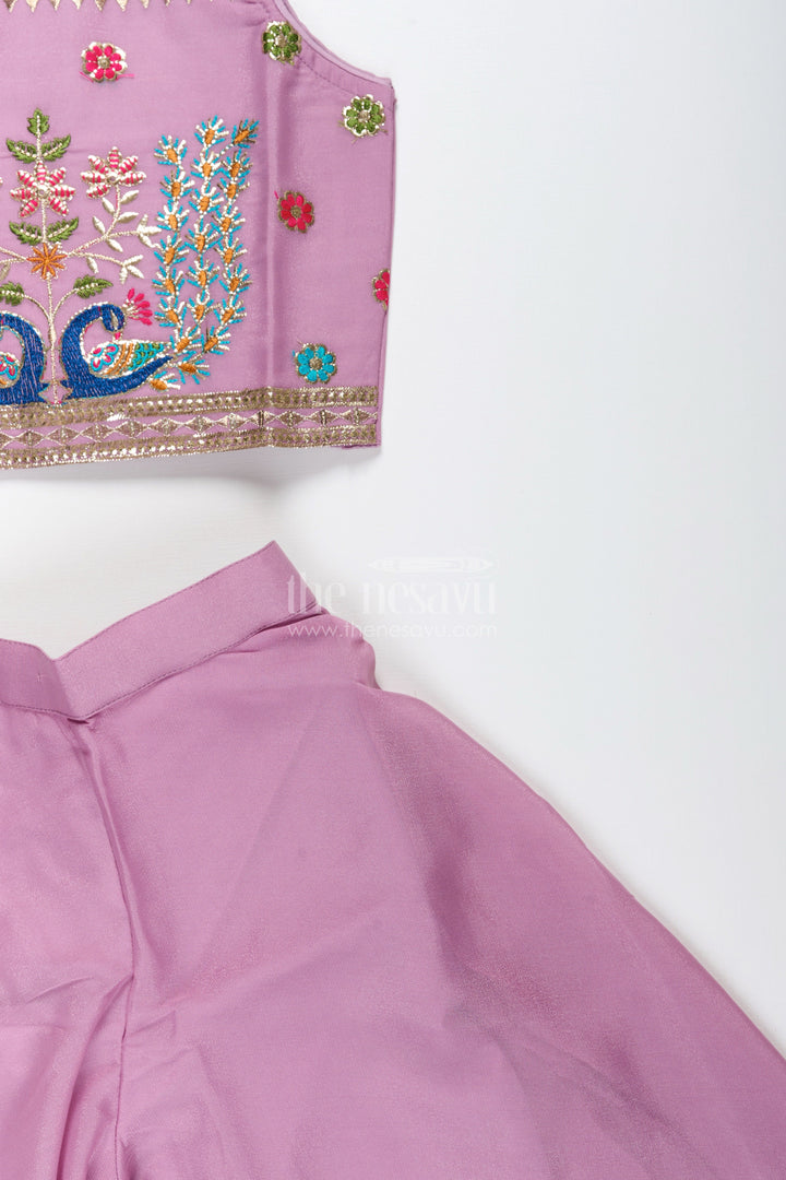 Ethnic plazo set with peacock-embroidered crop top – festive outfit for toddlers