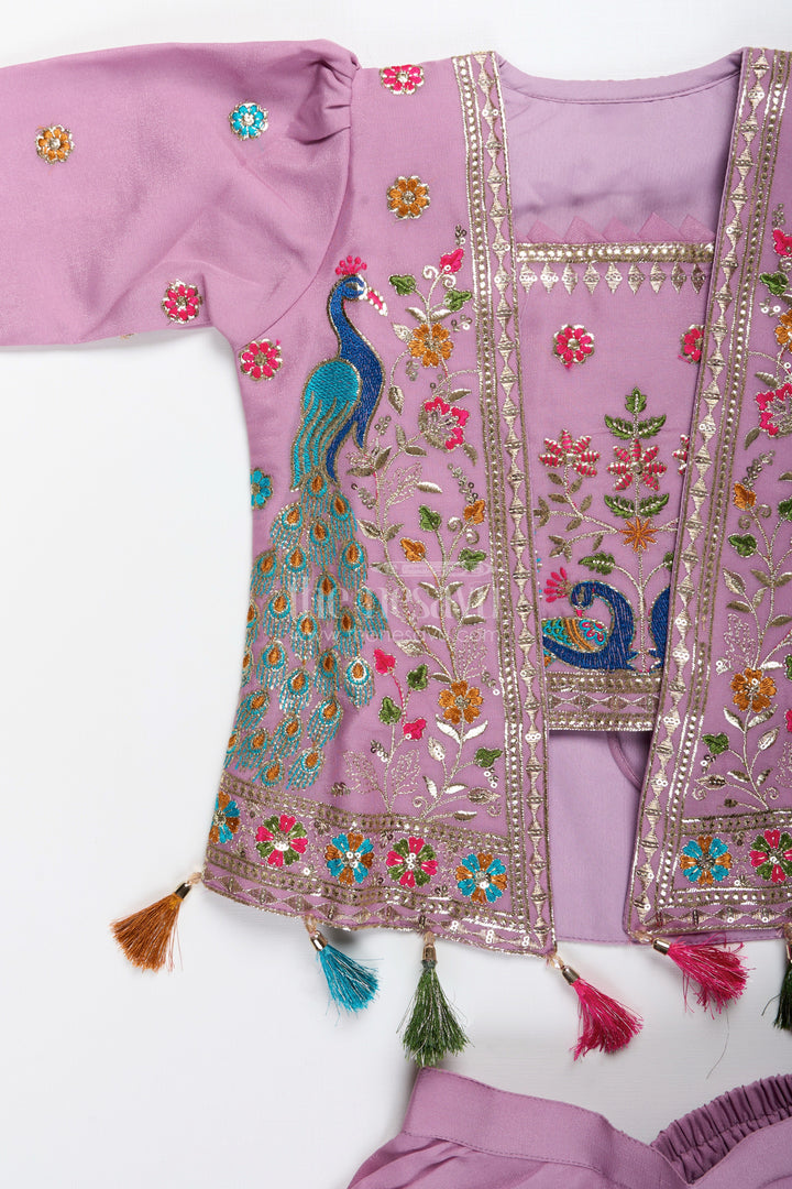 Ethnic plazo set with peacock-embroidered crop top – festive outfit for toddlers