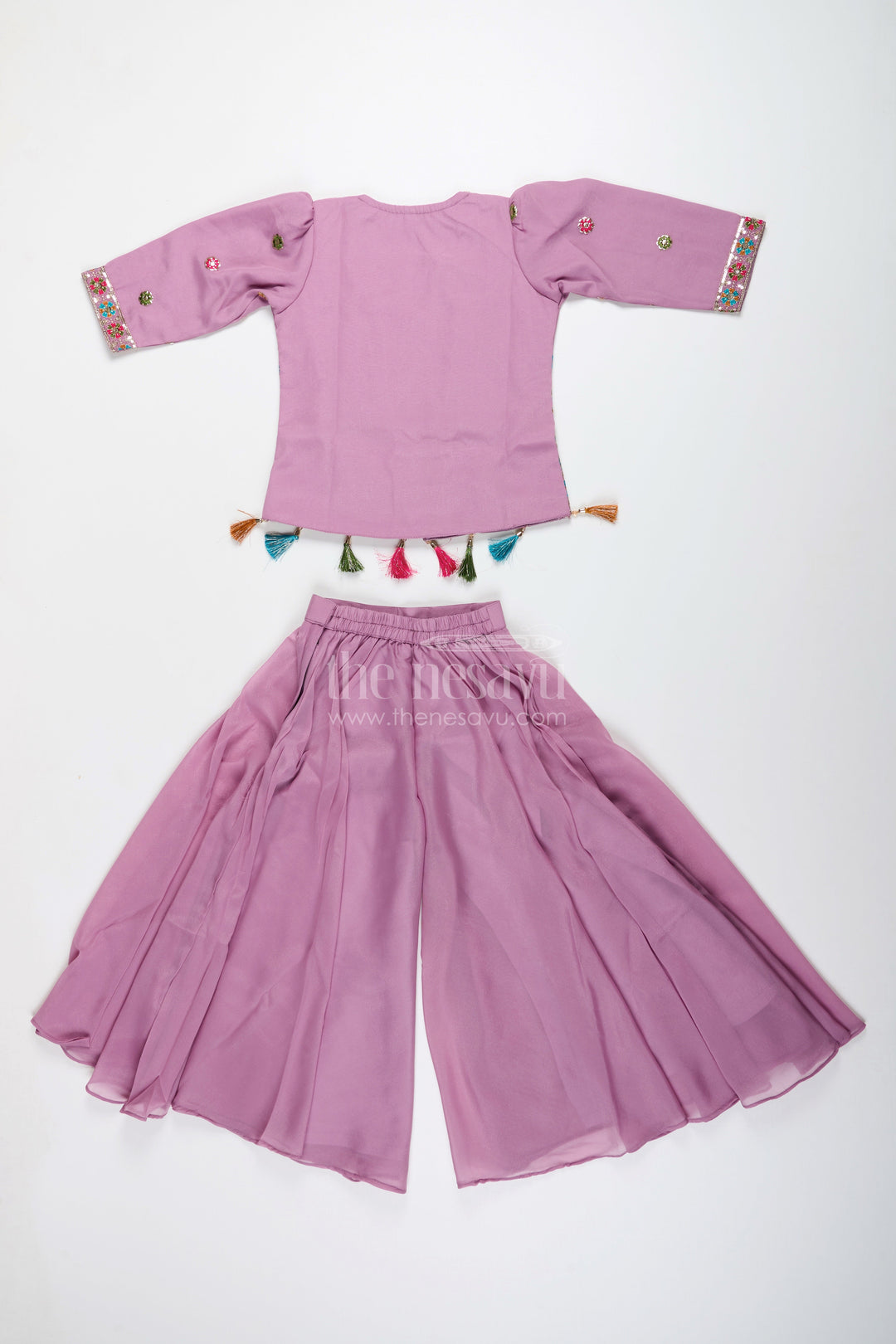 Ethnic plazo set with peacock-embroidered crop top – festive outfit for toddlers