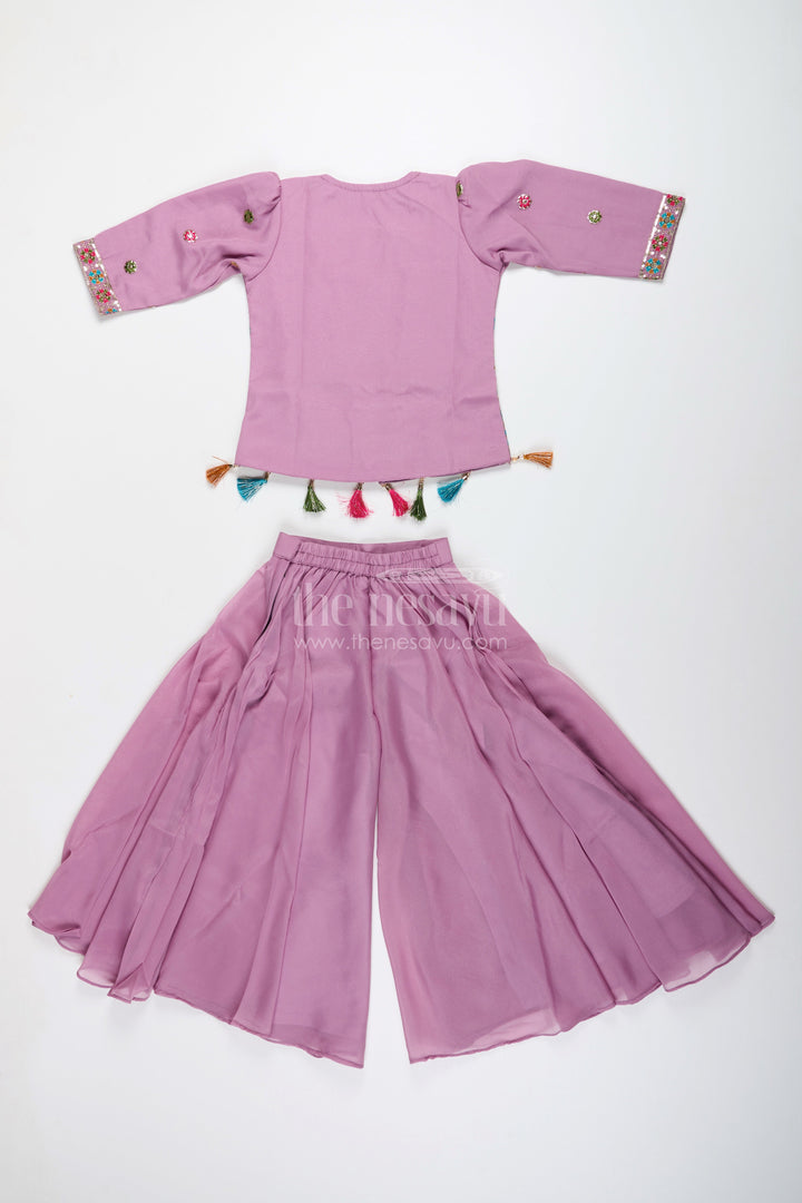 Ethnic plazo set with peacock-embroidered crop top – festive outfit for toddlers