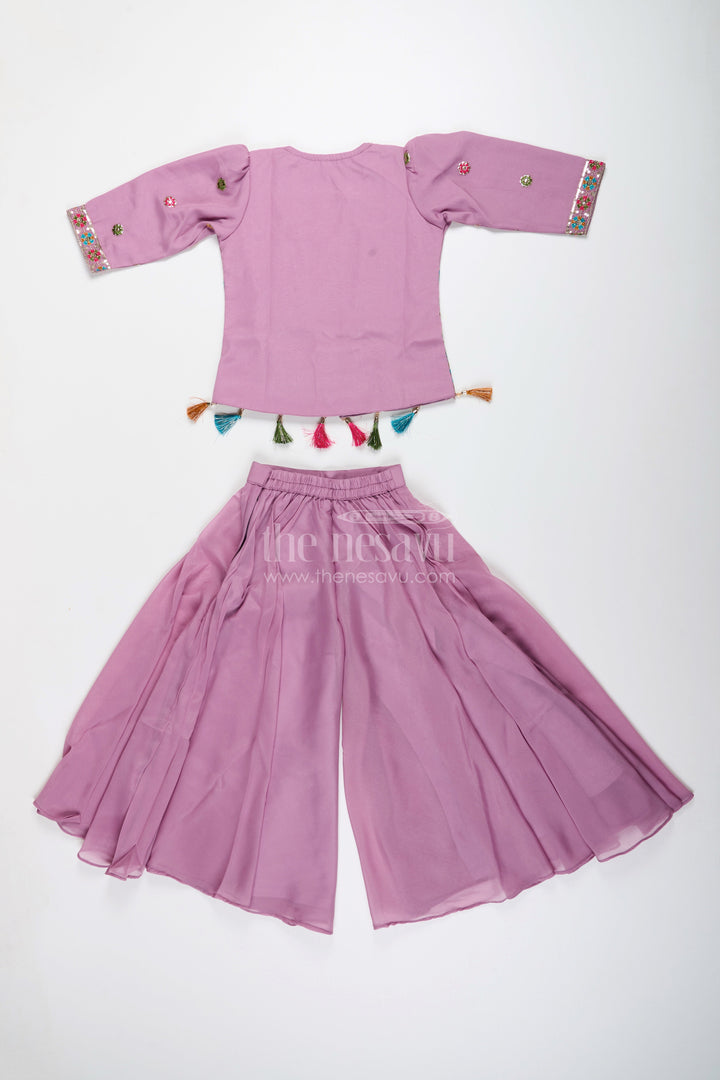 Ethnic plazo set with peacock-embroidered crop top – festive outfit for toddlers