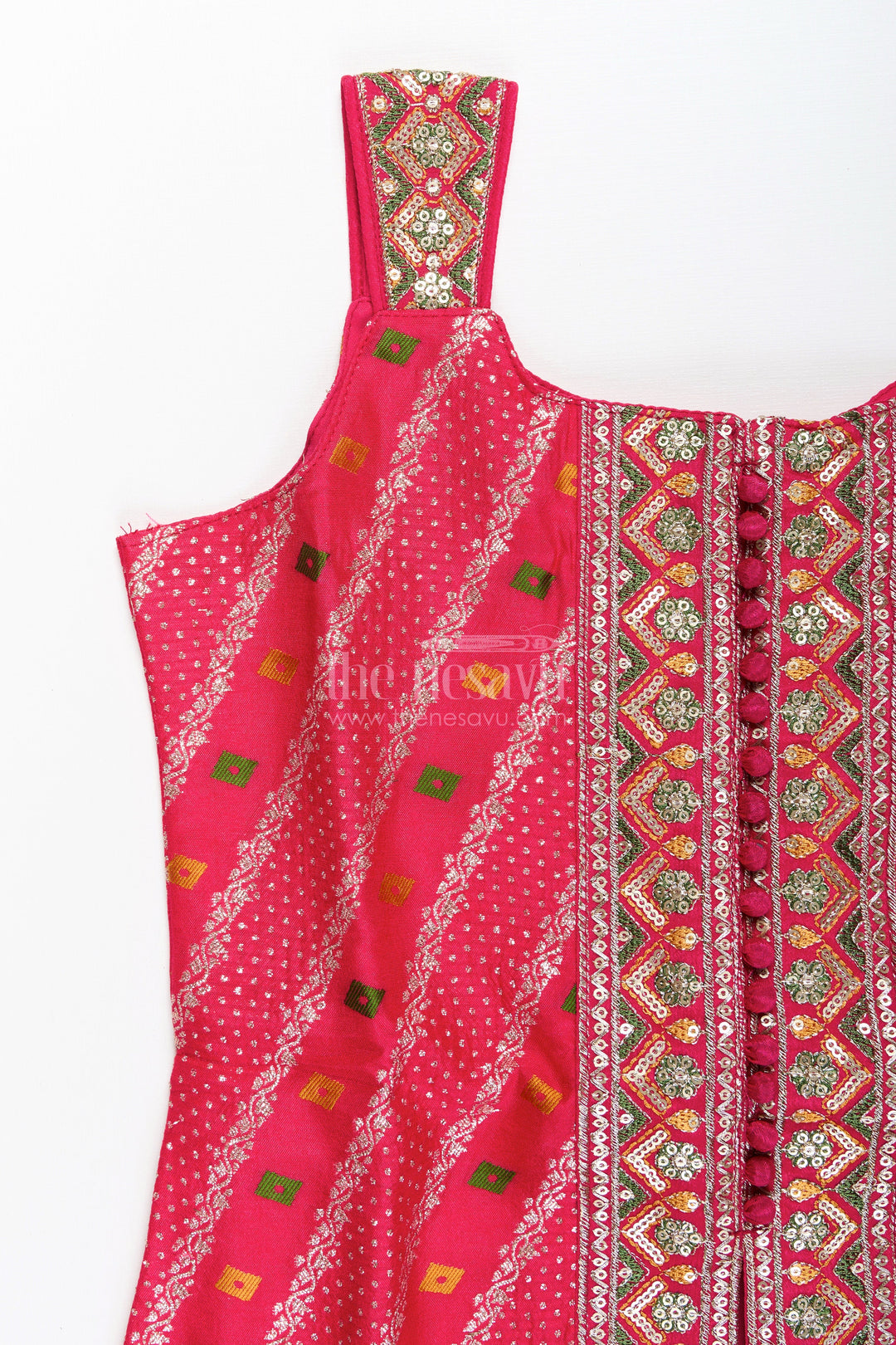 Sleeveless flared plazo set with mirror embroidered top – festive ethnic look for girls