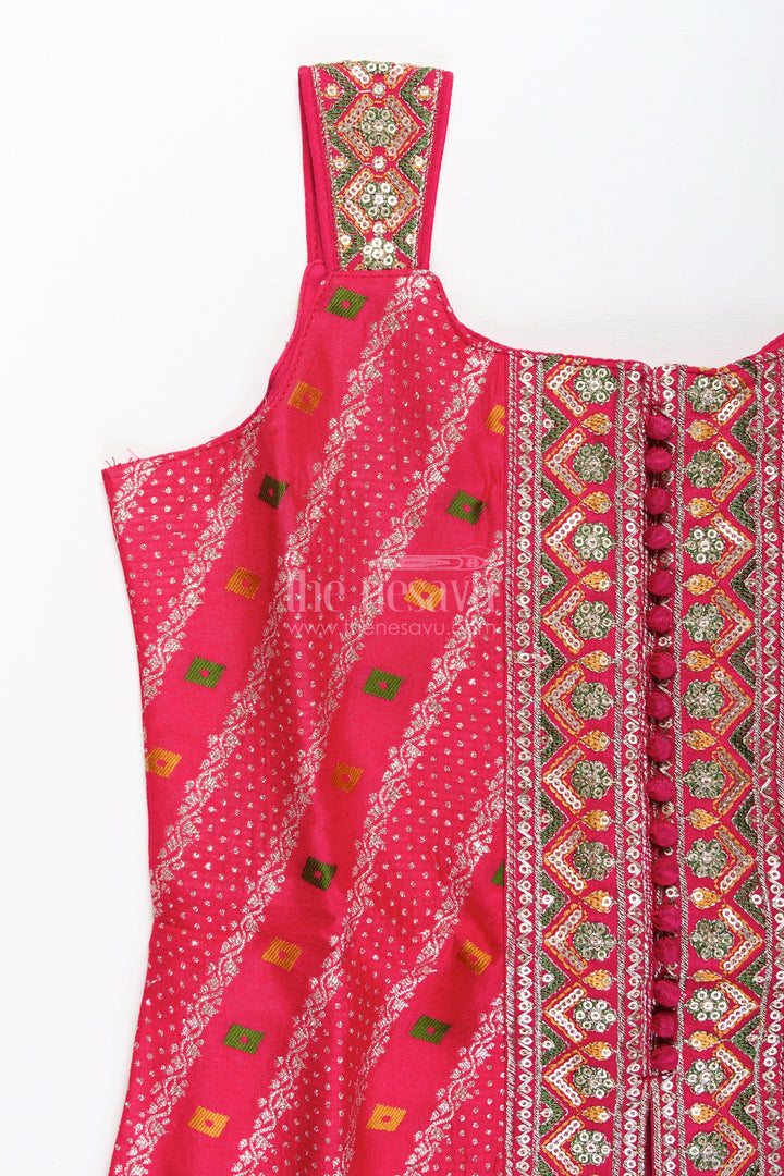 Sleeveless flared plazo set with mirror embroidered top – festive ethnic look for girls