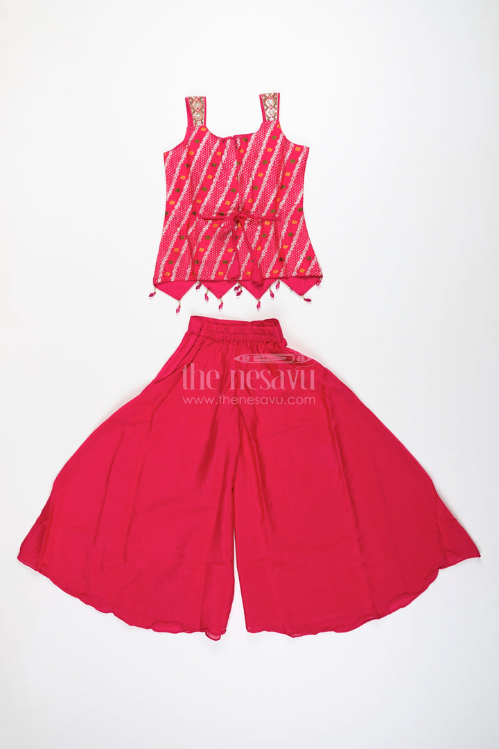 Sleeveless flared plazo set with mirror embroidered top – festive ethnic look for girls