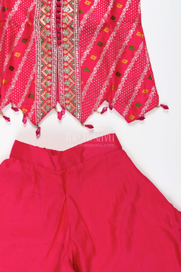 Sleeveless flared plazo set with mirror embroidered top – festive ethnic look for girls