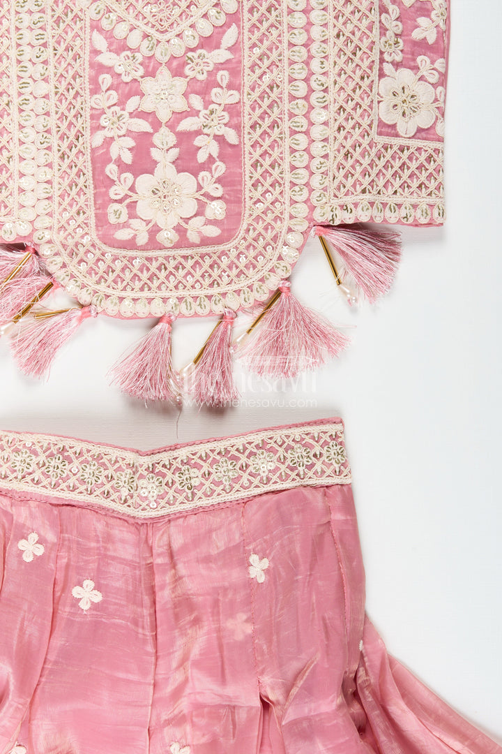 Girls purple sharara set with embroidered yoke for festive occasions