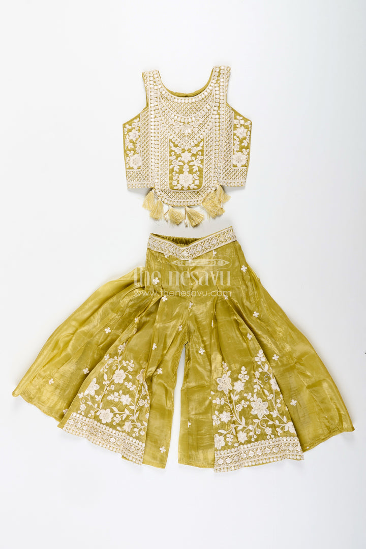 Designer floral sharara set with heavy organza embroidery – traditional ensemble for toddlers