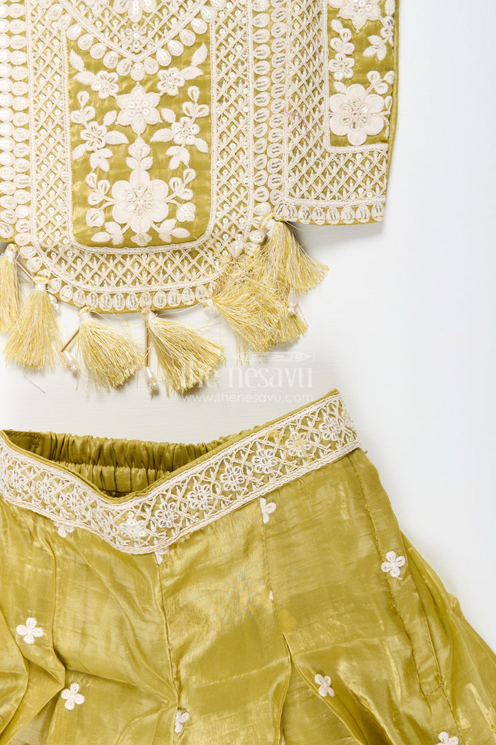 Designer floral sharara set with heavy organza embroidery – traditional ensemble for toddlers