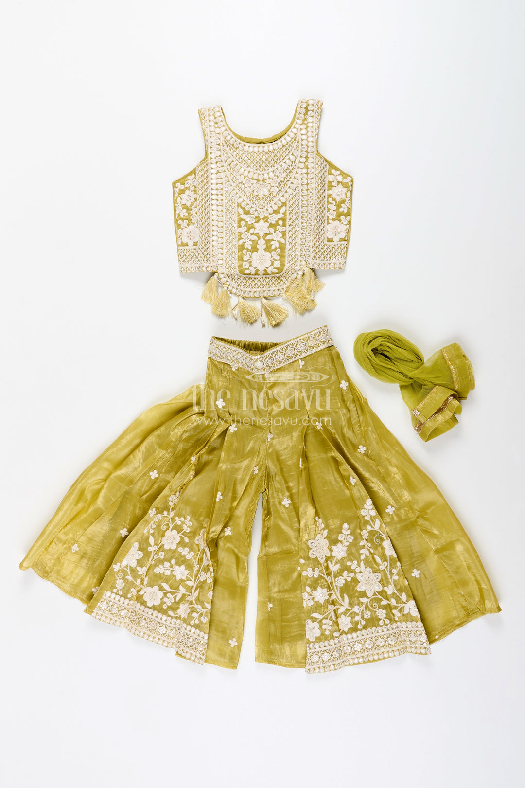 Designer floral sharara set with heavy organza embroidery – traditional ensemble for toddlers