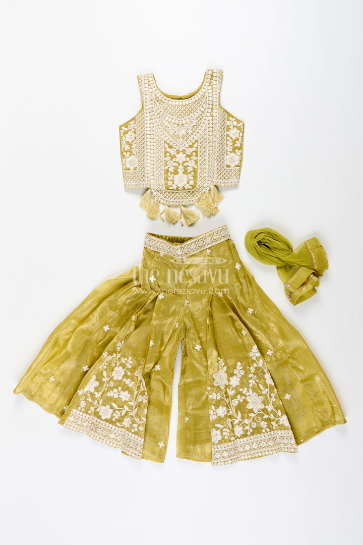 Designer floral sharara set with heavy organza embroidery – traditional ensemble for toddlers