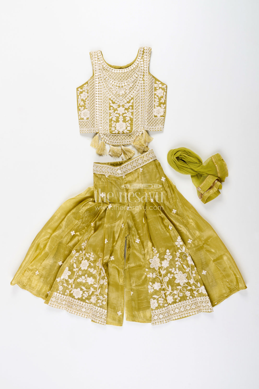 Designer floral sharara set with heavy organza embroidery – traditional ensemble for toddlers