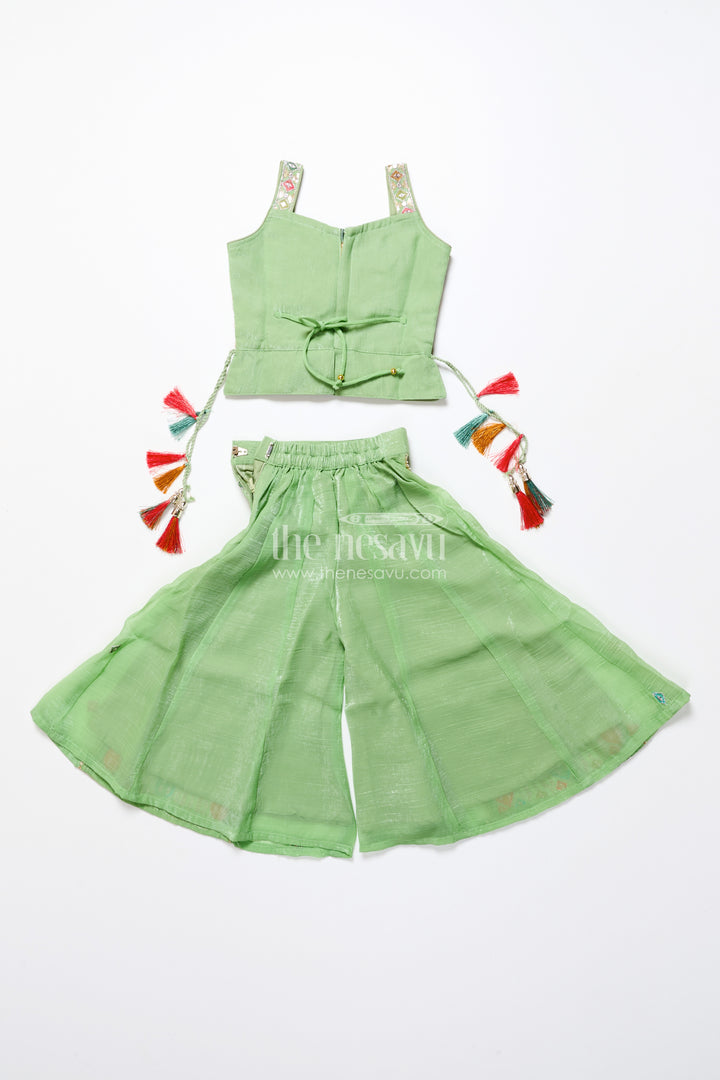 Mirror embroidered green sharara set with colorful tassels