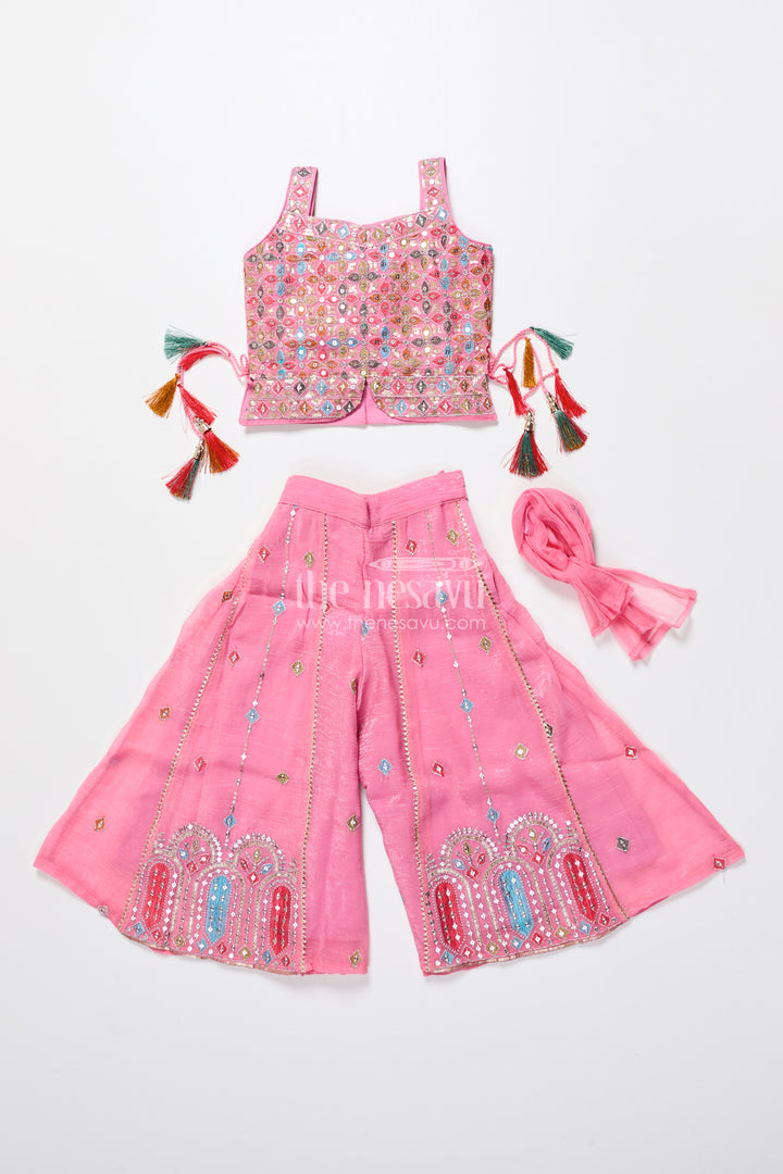 Mirror embroidered pink sharara set with playful tassels