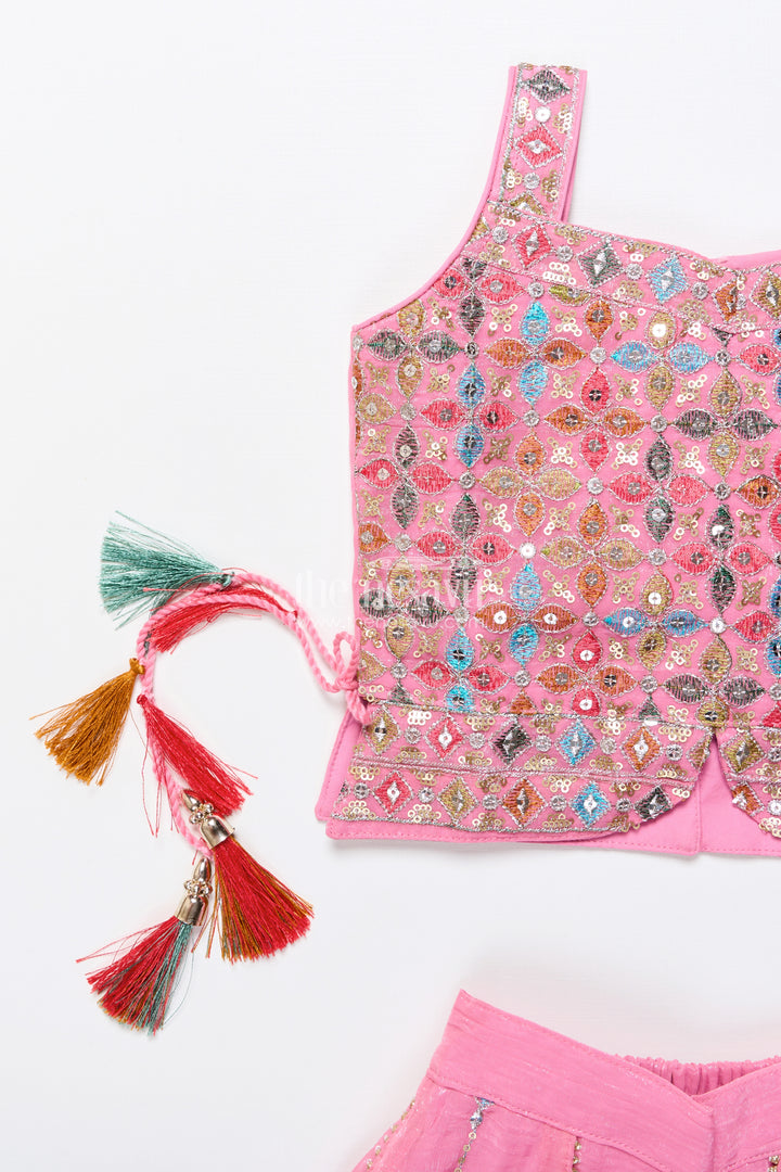 Mirror embroidered pink sharara set with playful tassels
