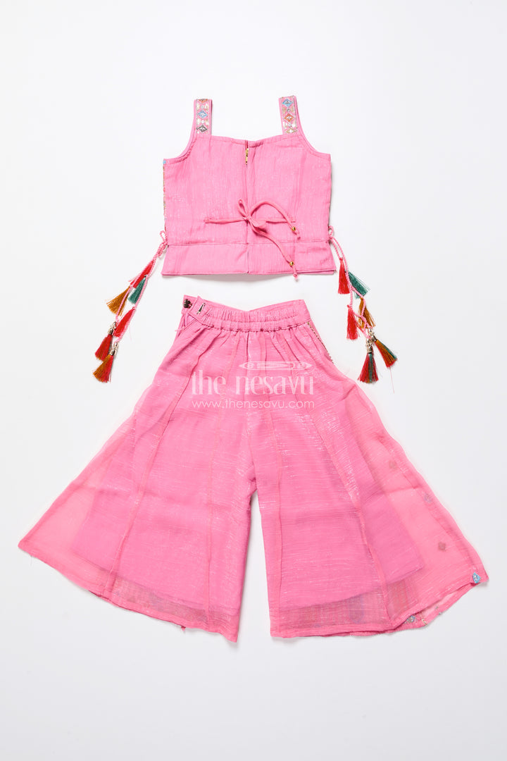 Mirror embroidered pink sharara set with playful tassels