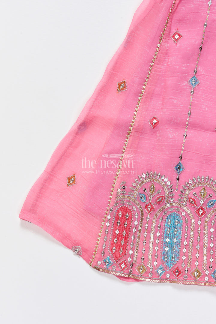 Mirror embroidered pink sharara set with playful tassels