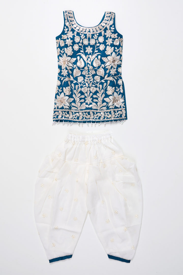 Royal blue embroidered kurti set with dhoti pants